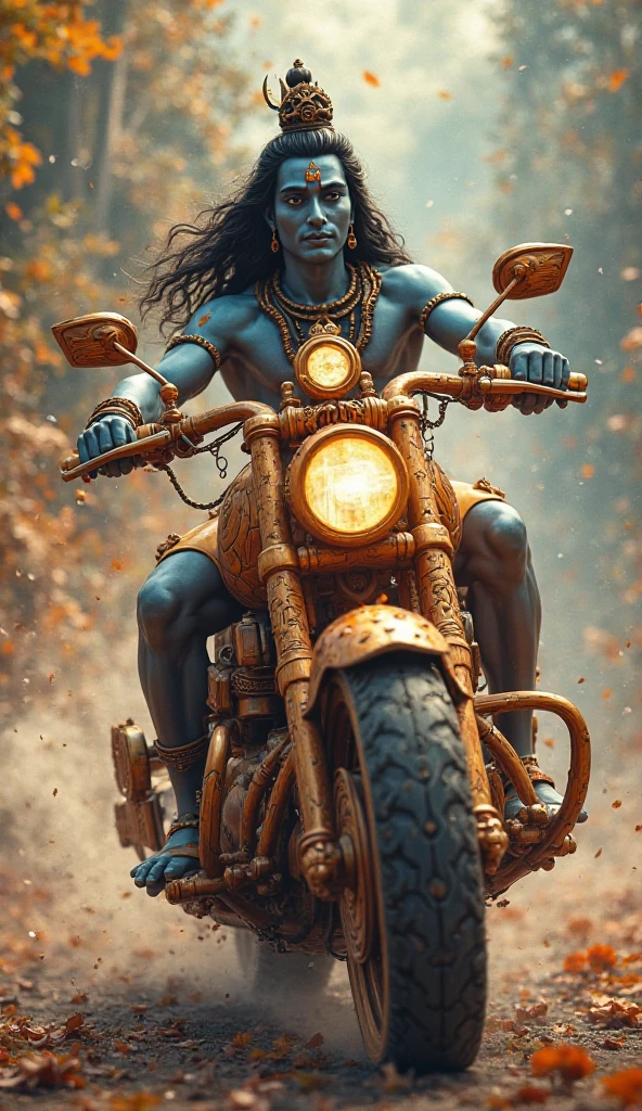Lord shiva driving bike on a road 
