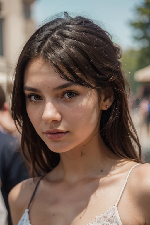 best quality, masterpiece, 8k, (photo realistic:1.4), detailed skin, intricate details, (20 year old), (beautiful), 1girl, brunette, detailed background,