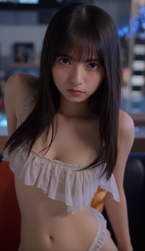 (1 Korean Girl)、top-quality、​masterpiece、超A high resolution、(Photorealsitic:1.4)、Raw photo、glowy skin、(Irish Bar as a background)、Precipitous cliffs、(Small LED)、((super realistic details))、portlate、globalillumination、Shadow、8K、ultrasharp、、Raw skin is exposed in cleavage, (nsfw:1.4), (Topless Black Waitress Uniform:1.4), (back bend over pose), ((super realistic pussy))