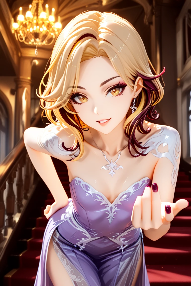 sonrisa ligera, arafed woman with a tattoo on her chest and a purple dress, scales on her chest, amouranth, better known as amouranth, blonde girl in a cosmic dress, young beautiful amouranth, blue scales covering her chest, scales covering her chest, yelena belova, anna nikonova aka newmilky, with tattoos, shoulder tattoo, brilliantly colored