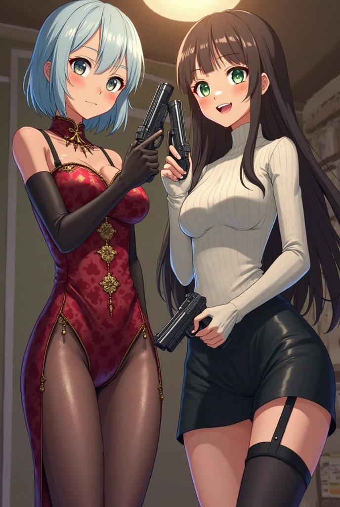 (masterpiece:1.2), best quality,pixiv,Chisato and Takina,
multiple girls, nishikigi chisato, weapon, animal ears, playboy bunny, 2girls, gun, breasts, long hair, leotard, inoue takina, black hair, blonde hair, tail, rabbit ears, high heels, red leotard, short hair, pantyhose, red eyes, rabbit tail, bow, fake animal ears, ass, smile, detached collar, cleavage, black leotard, holding, bangs, rifle, purple eyes, looking at viewer, hair ribbon, bowtie, ribbon, wrist cuffs, holding weapon, submachine gun, full body, gloves, fake tail, red footwear, handgun, grin, holding gun, assault rifle, standing, red bow, large breasts, black gloves, black footwear, magazine (weapon), side-tie leotard, holster, red ribbon, strapless leotard, one side up, strapless, blue bow, simple background, medium breasts, poker chip, thigh strap, looking back, bare legs, bare shoulders, suppressor, blue ribbon, red bowtie
<lora:Chisato and Takina_20230821221340:1>