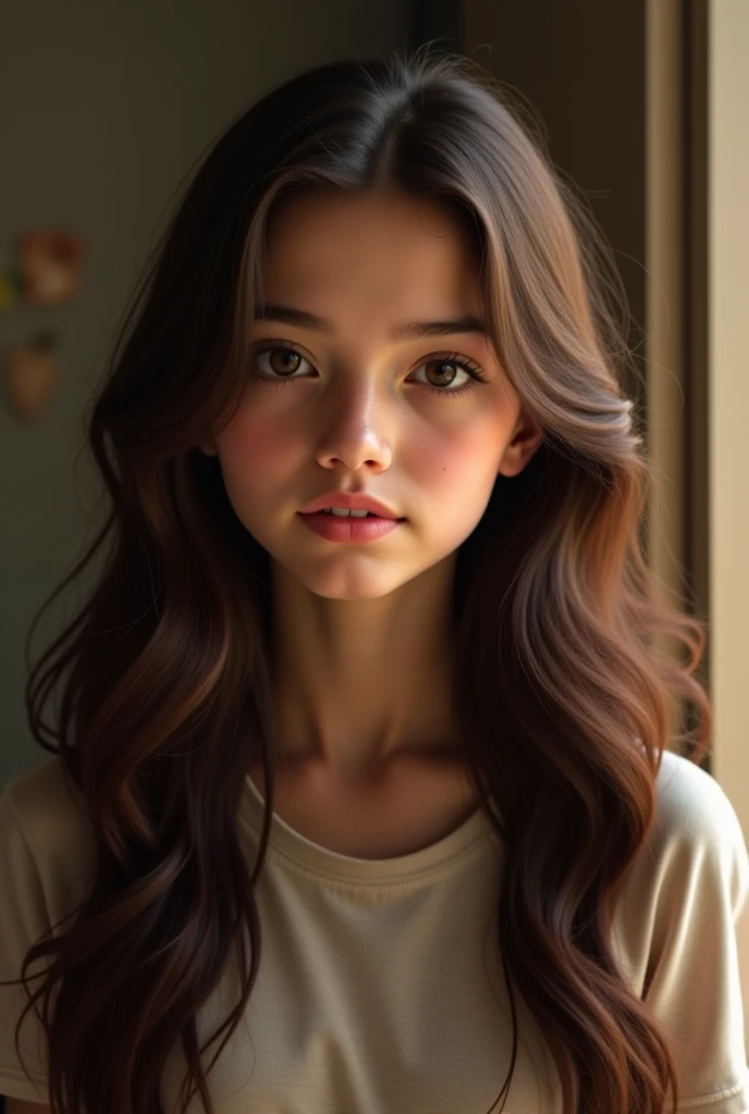 (((Photo HD))), ultra haute résolution.photorealistic:. 1.4, UHD, chef-d&#39;artwork, tendance sur artstation, portrait, 1fille, joli, le plus beau visage du monde, Doux, delicate, wavy brown hair, gros seins tombants, porter un sweat à capuche de sport gris, taille fine, hanches parfaites, Contexte de la classe, SFW
Info