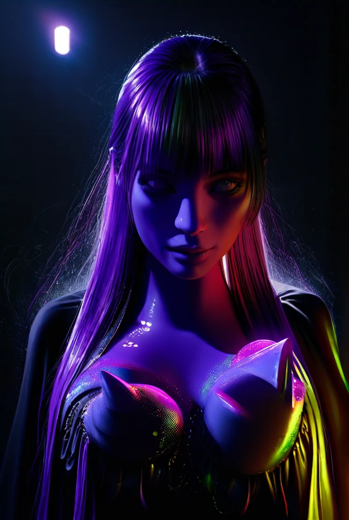 a beautiful young woman, (1girl:1.2), detailed face, detailed eyes, detailed lips, long eyelashes, colorful sheer fabrics, bright colored hair, erotic dance, seedy candyland bar, dangerous crowd of gummy creatures and gummy villains, cinematic lighting, vibrant colors, neon lights, glowing, dreamlike, surreal, psychedelic, (best quality,4k,8k,highres,masterpiece:1.2),ultra-detailed,(realistic,photorealistic,photo-realistic:1.37) caption at the top or bottom in gun shot letters is 'Sticky Sweet!' (Show all of her from head to toe, show her entire body)