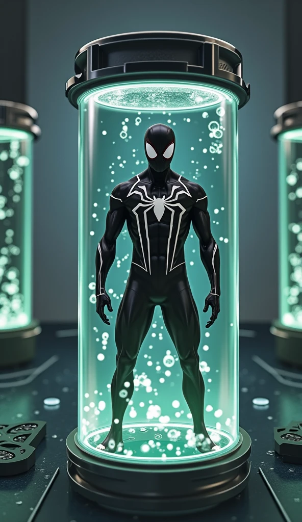 Venom and13Friday the 13th Jason、genetic research institute。There is a large glass cylinder used for scientific experiments。They are each contained in a cylinder。