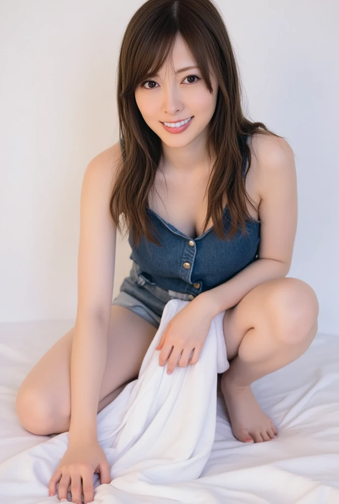 (tight skirt:1.3), (sexy panties:1.3),(white panties:1.3),(Looking directly at Viewer:1.3),(Big eyes:1.2),(double eyelids:1.3),(long eyelashes:1.2),(Extremely beautiful face, Beautiful lips, Beautiful eyes),(big smile:1.3),(happy smile:1.3),masterpiece, Raw photo, Best Quality, Photorealistic, Highly detailed CG Unity 32K wallpaper, intricate detailed face, ((Ultra detailed skin)) , Cutest Pretty Japanese girl, Super Idol, Clear eyes, (Big eyes:1.2), thick thighs, balanced elegant face,(small mouth:1.1),drooping eyes