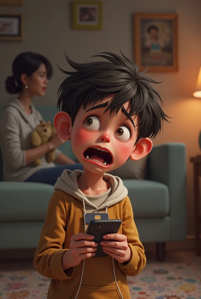 A boy shocked with an unknown device in his hand