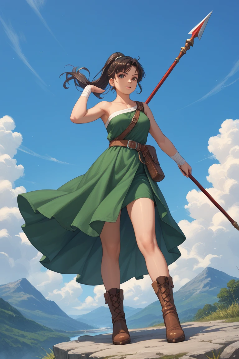 bra-raw, best quality, highres, Toph Beifong, ((AVATAR anime, serial, tv), 1girl, solo, black hair, hair band, belt, short hair, dress, totally white eyes, hair bun, green hair band, blind, chinese clothes, hair bun, green dress, short sleeves, bare feet, fighting posture, rock, outdoor, perfect, beautiful. panties torn, damaged, shiny skin, moistened, V5. --auto