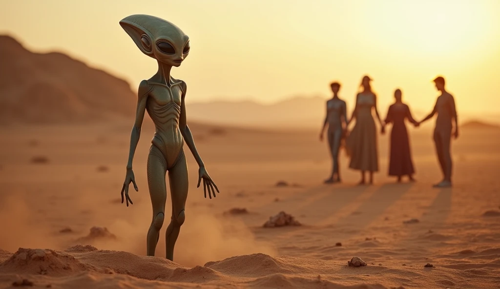 An abandoned alien standing on a desolate planet, looking hopeless and ...