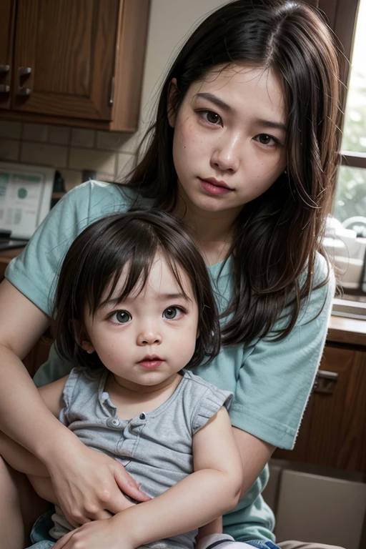 punctuation_9, punctuation_8_High above, punctuation_7_High above, punctuation_6_High above, punctuation_5_High above, (high qualiy, detailded, comely), detailded soft lighting, 2 little girls, (Helen Parr, aunt cass), kitchen, Hugging, (eyes locked), tight pajamas, groping, smitten.hentai yuri