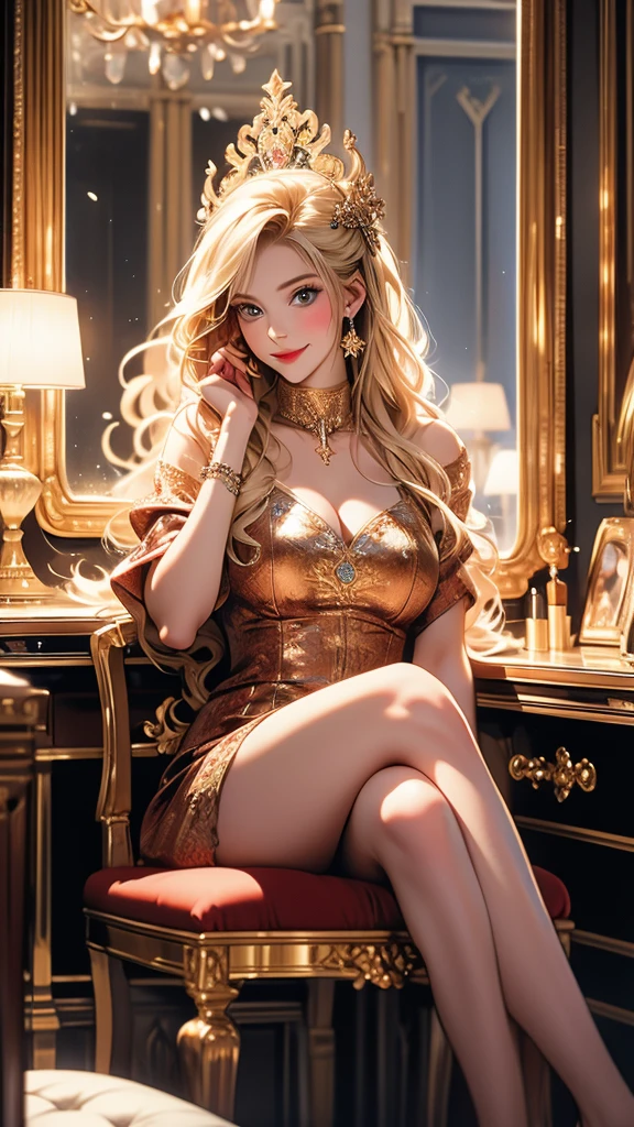 (Masterpiece: 1.5), (Best Quality: 1.5), (full body), 1girl, solo, brunettes wrap updo hair, huge breasts, makeup, parted lips, upper body, lips, blue eyes, realistic, collarbone, lipstick, eyeshadow, perfect face, perfect eyes, subsurface scattering, huge breasts, saggy breast, tense nipples, wide hips, wearing ((beige satin negligee)), lying, on sofa, white room studio, ultra-high details, clear background, front view
