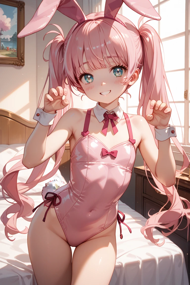 top-quality、extremely delicate and beautiful、Soio、Soio、8-year-old 、Englishman、Lori、Chiquita、elementary student、((Pink leotard))、(highleg)dress room、、Tiara on the head、A smile、is standing、Facing the front