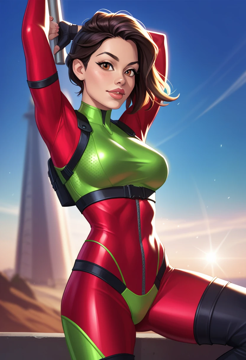 amazing image in ultra high quality with a lot of details , HDR, maximal quality , 8k masterpiece, ultra realistic light reflecting , amazingly beautiful artwork , semi realistic artwork , A breathtaking 8k masterpiece of Cammy, the iconic Street Fighter character, in a powerful and sexy pose. She wears her really sexy signature green leotard, red beret, and gloves. Her muscles are well-defined, showcasing her perfect looking body and her huge natural rounded breasts , strength and agility. The background features a stunning vista of snow-capped mountains under a vibrant sunset. The scene is bathed in ultra-realistic, golden light reflecting off her skin and clothing. Her hair is meticulously detailed, each strand catching the light. The overall artwork is incredibly detailed and captures her fierce determination with breathtaking realism.
8k masterpiece," "breathtaking," "ultra-realistic," "meticulously detailed," "amazingly beautiful artwork"with perfect skin texture
stunning, ultra-realistic image sexualized and suggestive.
highlight the character's beauties and sex appeal , perfect looking body , ultra sexy and realistic, strength and athleticism. high quality and highly detailed
Character Details: Cammy's signature outfit, strong physique, determined expression
Background: Snow-capped mountains, vibrant sunset, golden light
Technical Aspects: Focus on lighting and skin texture