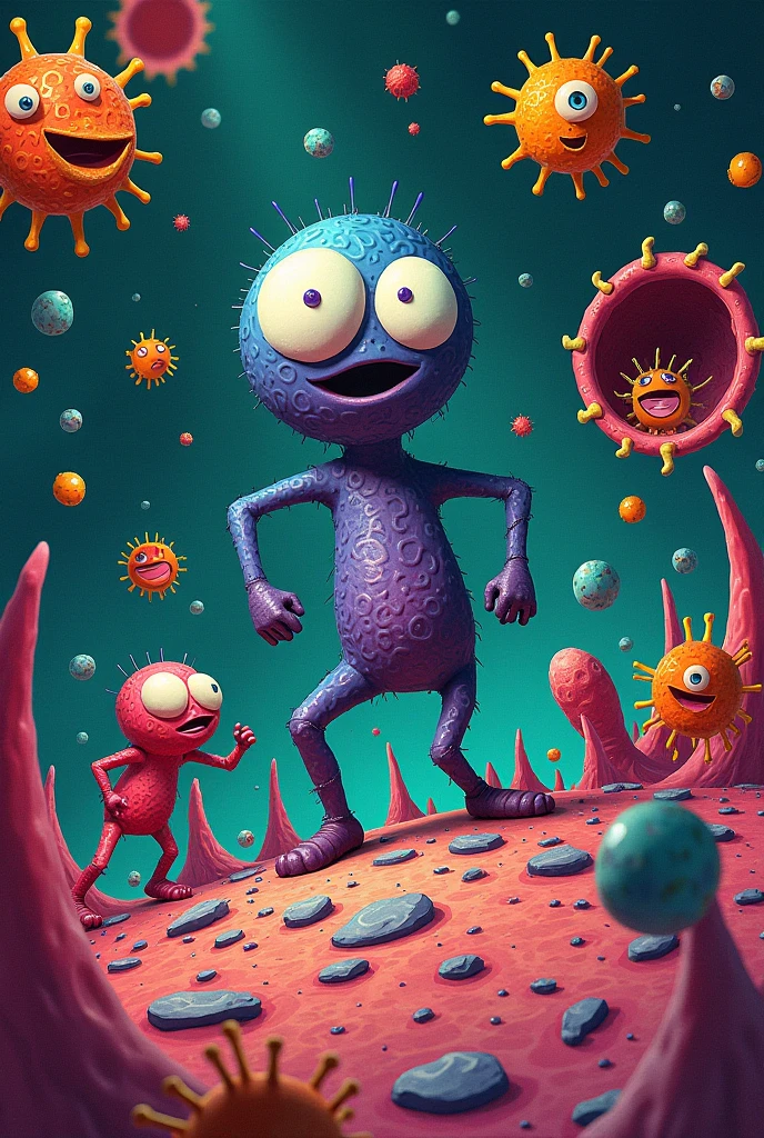 A party in the city of the body, with neurons dancing and celebrating, caricature style