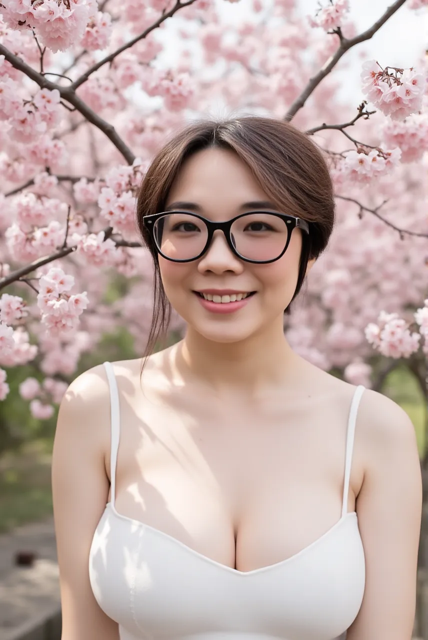 1girl, ((extreme detail)), (ultra-detailed), (best quality, 4k, 8k, highres, masterpiece:1.2), (realistic, photorealistic, photo-realistic:1.37),
(extremely detailed CG unity 8k wallpaper), (an extremely delicate and beautiful),
fine detail, insane details, sharp focus, soft back, soothing tones, hyperdetailed, low contrast, exposure blend, illustration,
beautiful lighting, perfect lightning, precise proportions, (cherry blossom on background), (short-length hair, black hair, partedhair:1.45), (black tank top), (denim shorts), (wearing glasses), smile,