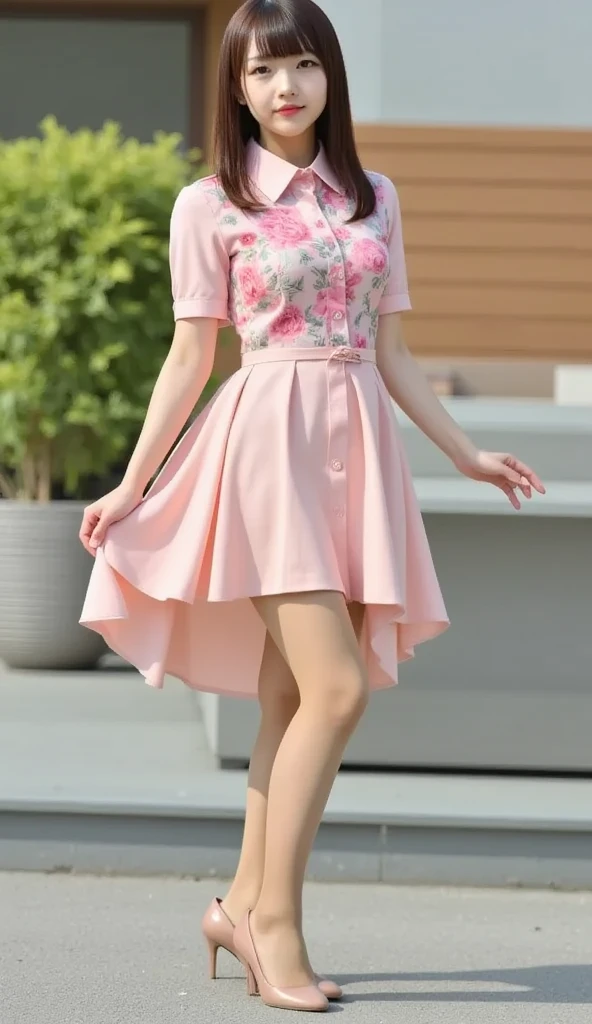 Cute girl in pink dress.