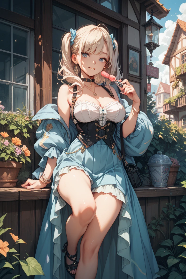 (perky chest:1.2), (pointed chest:1.2),(((Black Tunic:1.3))),(((cakes and bread in the basket),Cute and beautiful girl,Cute round face,Cute smile,with blush cheeks,Red Lip,a girl 17 years old, nsfw:1.2, beautiful body:1.3), shinny skin, BREAK, ((alice in the wonderland:1.3, cute, kawaii, lovely, funny, a girl falling down from sky:1.3, girl flying in sky:1.4, girl floating in air:1.5, rolling upskirt by wind:1.6, (with sparkling eyes and a contagious smile),open mouth, Looking at Viewer, surprised, putting hands on crotch over the skirts:1.6)), BREAK, ((floating things as follows:1.3, PlayingCards, Trump, tea cup, tea pot, tea spoons, pocket watch:1.3, lip sticks, candies:1.2, cookies, jam bottles, classical door_keys)), ((long purply_Blue dress :1.5, wearing long flaired skirt:1.3, the skirt is blowing:1.3, cute pink Apron, black stocking:1.2,garter stocking, cleavage:1.2, midriff, black shorts, black thighhighs, thigh strap, medium long platinum-blonde hair:1.2, twin tail hair:1.6, tied hair with a large ribbon), (Blue eyes, bright pupils with highlights, detailed eyes), (lying down on your back:0.7, spreading legs with rising up straight:0.7), sexy posture, fantastic colorful art, (fantasy art:1.2, wondered images:1.2), ((correct anatomy:1.5, perfect anatomy:1.3, correct hand, small foot:1.2)),

