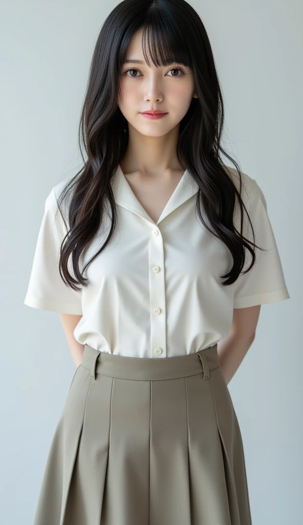 ((Highest quality)), ((masterpiece)), (detailed), Perfect Face,2 Japanese women,Teenager without makeup,Full body standing,Clean up to the toes,Huge breasts:1.3,Huge breasts:1.3,High bust top:1.3,Hard, Round Breasts:1.3,White shirt,Long skirt,((No Pat,Very good)),Bright smile,The warm glow of a campfire,Thematic Depth,Clear focus,Natural and soft light