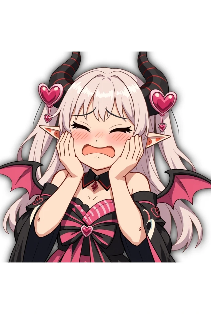 Girl, devil, horns, claws, fangs, eating, cream, blushing, beautiful