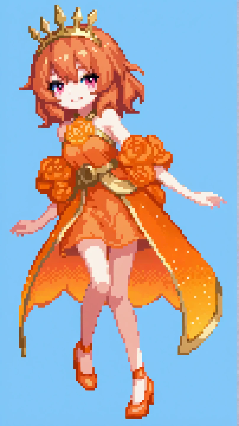 masterpiece, Highest quality, Dukraura, Orange Hair, tiara, necklace, ((Yellow leotard))、(High leg), Elbow hand pockets, Cowboy Shot, View your viewers, city, garden, null, spring, smile