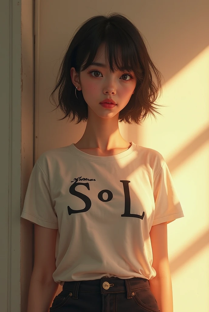 upper-body shot, 1girl, shiny skin, (large breasts), black hair, short hair, grey pleated mini skirt, white skinny short t-shirt,
<lora:boldline:0.5>, <lora:hairdetailer:1>, <lora:MireiKiritani:0.8>,