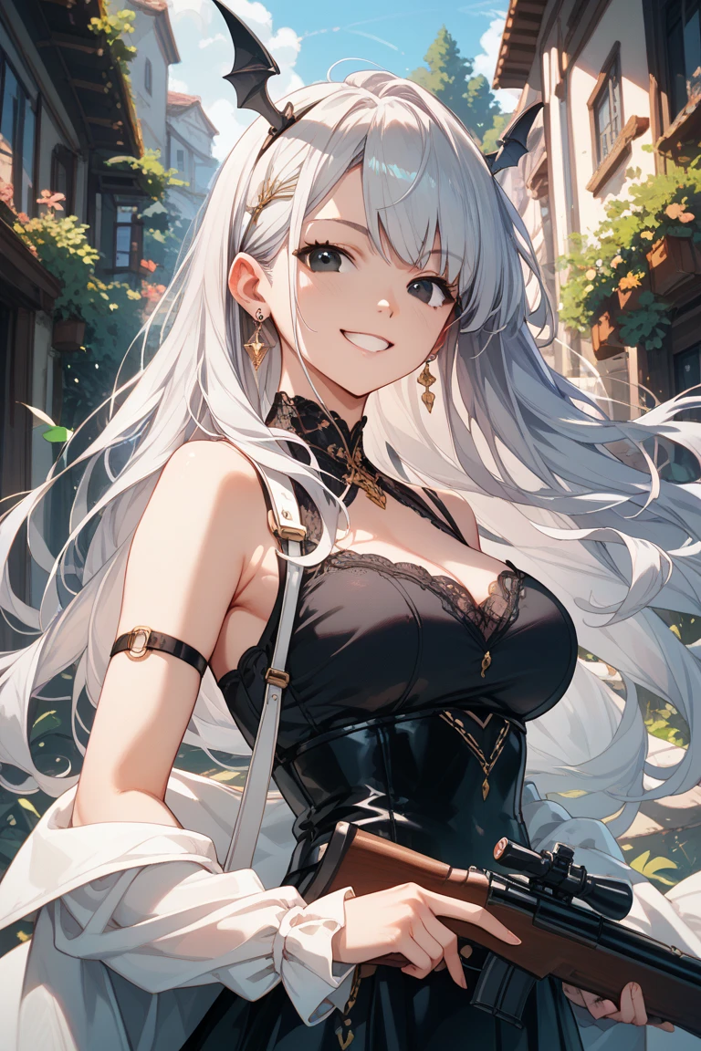 最high quality、Best image quality、masterpiece、girl((18-year-old、 By becoming、Best Bust、Medium Bust,Wide open breast tea、Red glowing eyes,Silver Hair、Disheveled Hair、Long Hair、thin,The highest valley、Open chest、Illuminated Wristbands、smile、hair ornaments、Glowing Necklace、Black sleeveless hoodie(1:2)、Blue short skirt、Angle from directly above、Disheveled clothing、Show the whole body,)),high quality、Beautiful art、background((Cosmic))、Flight、Flying debris、Written boundary depth、movie、Visual Arts、Perfect art、8K,Genuine、