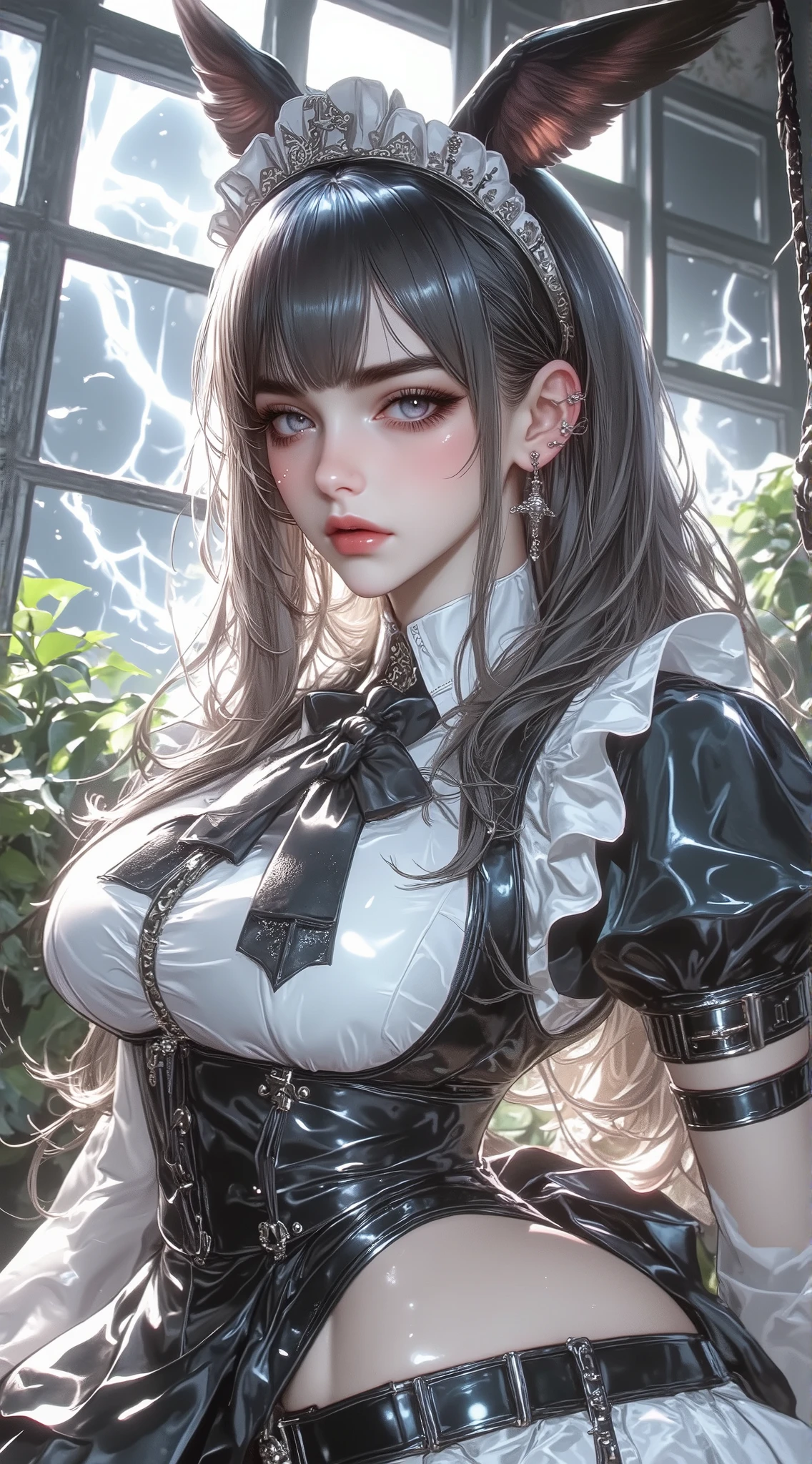 8K,masterpiece, quality loss,big, (1 girl), tifa lockhart, red_eye, black hair, long hair, shiny skin, shiny big, ((highest quality)), sharp focus: 1.2, Highly detailed face and skin texture, detailed eye, perfect face, perfect body, art, cg, blur background, big with presence, 20 years, Cool and beautiful face wear for adults (black skirt suspenders, black elbow gloves, white tight shirt, tin high, white tank top, (standing position, whole body)