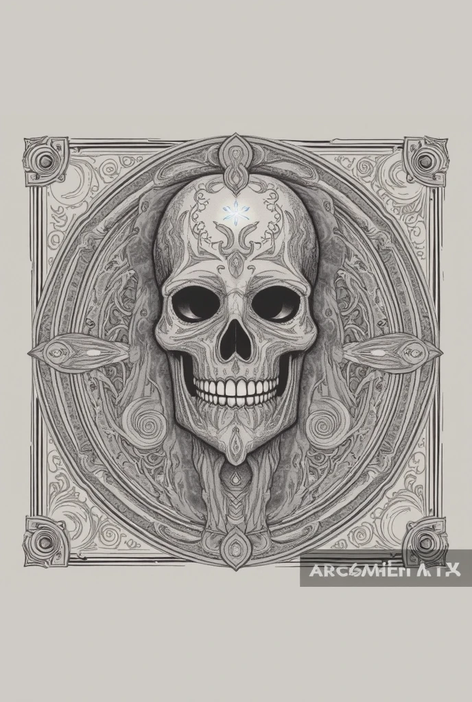 the front cover of an ancient medieval English codex, black and grey and gold parchment, black ink text, black ink lettering, skull illustrations, death illustrations, small magical symbols, view from above, centred, extremely high details, scruffy:1.5, rough1:5, stained:1.5, bright natural colours:1.0