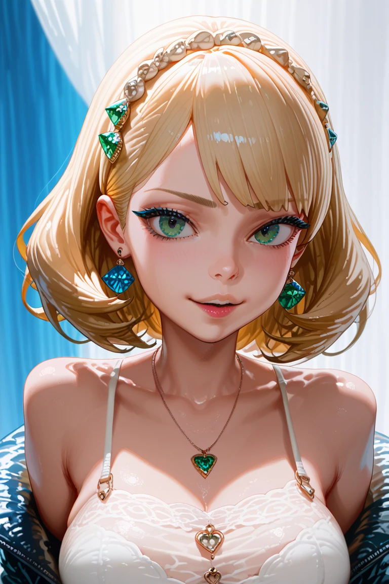 One woman, alone, alone Focus,全身Full Shot,Beaver,Half water color, Half Green, ((Brown Hair)), (Yellow Hair), (Gradient Hair :1.5), Curly Hair, ((Pink Eyes)), Ultra-detailed eyes, work, White see-through, (Small TI quality, Very detailed,Full Shot