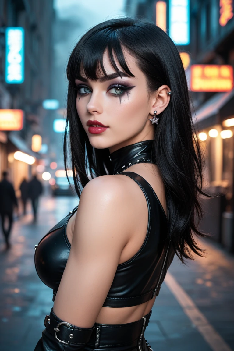 Femme gothique sexy corbeau noir maquillage tatouage cuir