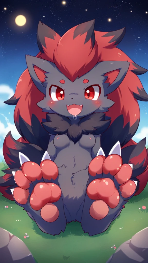 Zoroark, enormous belly, panting, blushing , , vore, full belly, stomach is bigger than my body, body is buried due to fat,