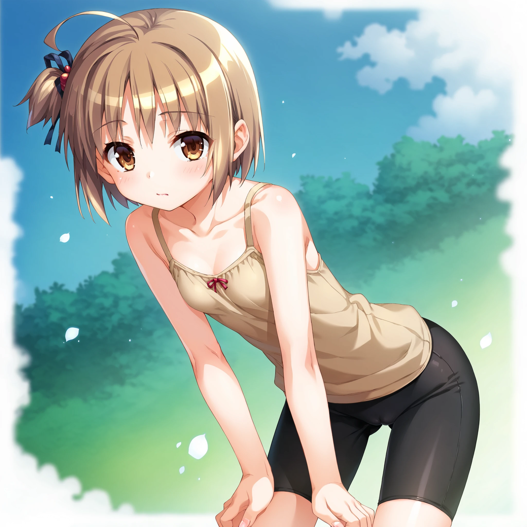 1 girl, sdsElaine, by rubio, yellow eyes, Swimsuit, small breasts, ashamed, shy