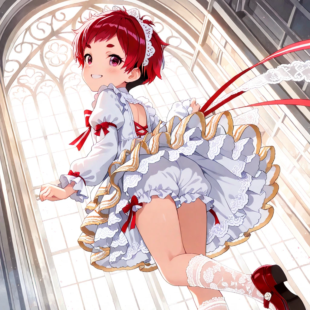 ultra detailed, hyper detailed, best quality, highres, 4K , master piece, 1 female, 10-year-old, NishinoFlower, upskirt, no panties