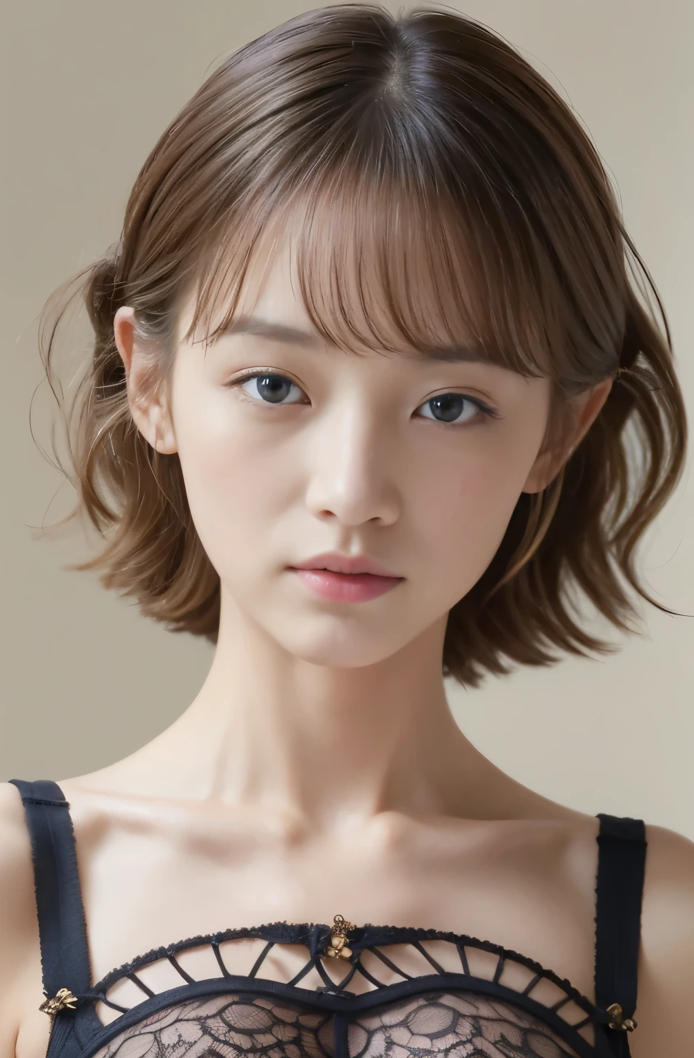 (8K、Raw photo、A hyper-realistic: 1.3)、Cute idol face of a 14 year old with young features、(bangss、A hyper-realisticな肌の質感: 1.4)、(off shoulders、Patchy eyes: 1.5)