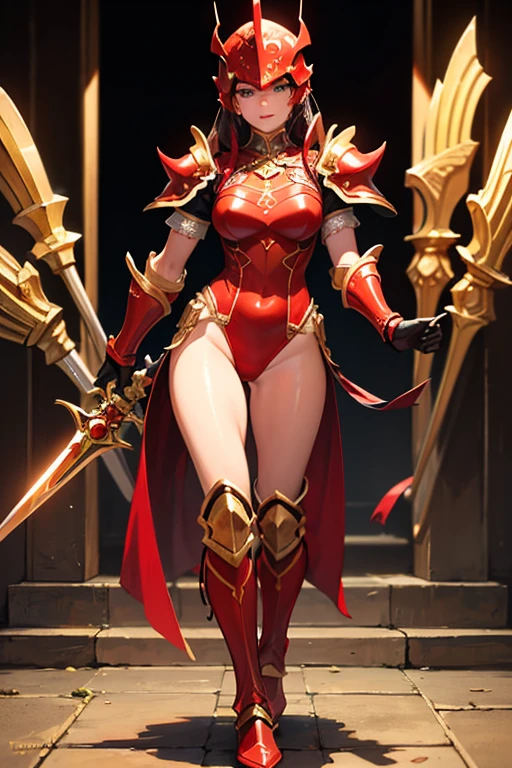 an oriental woman，play「Warcraft」red dragon queen alexstrasza，Holding a staff，Standing next to the dragon