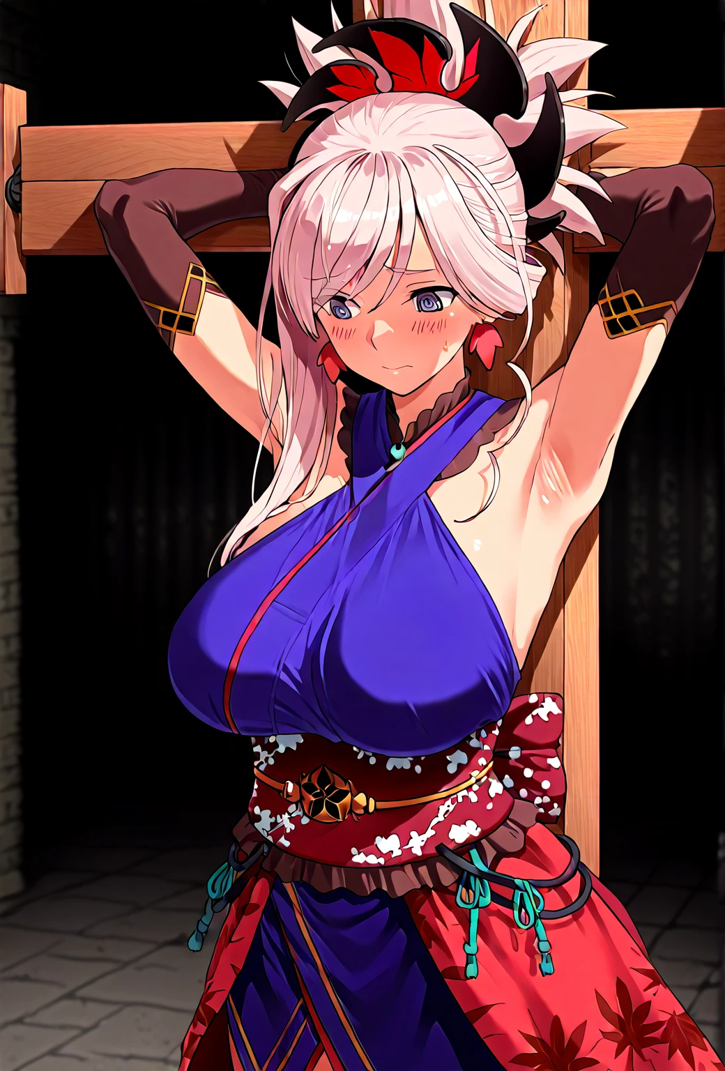 ((Best quality, 8K, Masterpiece: 1.3, 1girl, Beautiful girl)), cute, Dynamism, Detailed face, Detailed skin, detailed clothes, Detailed eyes, Detailed lips, Detailed tongue, Detailed fingers, Detailed mouth, Photorealistic, Raw photo, highres, Natural lighting, dynamic pose, perfect ???????, toned legs, double eyelids, tear bags, round eyes, moist lips, sweaty, (yaemiko, pink hair, hair between eyes, long hair, japanese clothes, hair ornament, ornament on the chest, sideboob:1.2), skirt, half closed eyes, sticking tongue out, open mouth, drooling, cum on breasts, ecstatic face, ahegao:1.5, spreading legs, ((hands of men are grabbing her breasts, multiple hand)), men, slim body, skirt lift, lots hands of men are touching her body, (restrained arms by red rope, restrained leg by red rope, red rope), steam:1.5, peeing herself:1.2, shape of nipple, sheer, wet clothes, arms up, skirt lift, (pubic hair:1.2), sex toy in vaginas, no panties