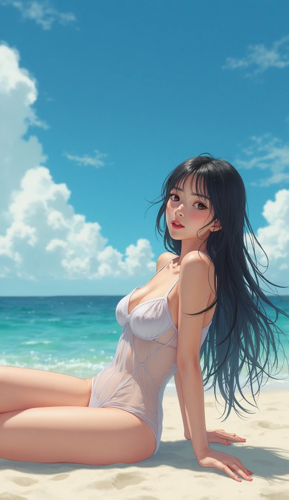 Exquisite (slim (skinny)) Girl (with a perfect, very beautiful face of the southern type and almond-shaped eyes) (with a southern skin tone and soft lips) (with dark hair) (costs (waist-deep in water)) (nude) (with naked tender beautiful breasts) ((with soft pink nipples)) (barefoot) In the middle of a big river; ((Sunset Evening Amber Light)), ((caramel soft warm shades)); (Warm summer late evening), ((Warm sunset light)); draw ((in watercolor style)); ((very beautiful exquisite face)); (High image quality, High detail), ((discreet faded shades, pale expressionless colors, imitation of film photography, diffused soft light)); ((big alien eyes), skinny); ((delicate mint shades)), (sfumato)