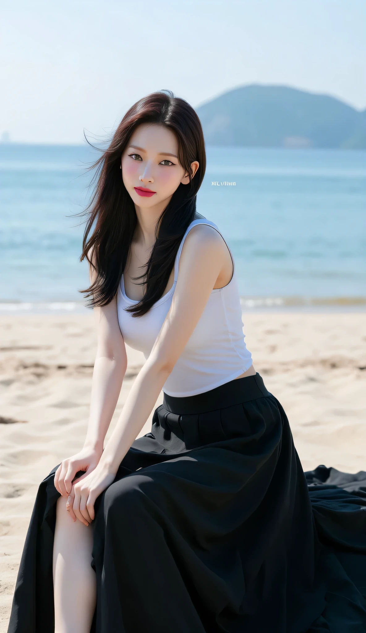 1 Girl,seaside,Soft Light,Chinese Beauty,skirt
