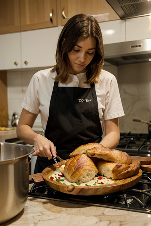 a beautiful italian chief who prepares focaccia