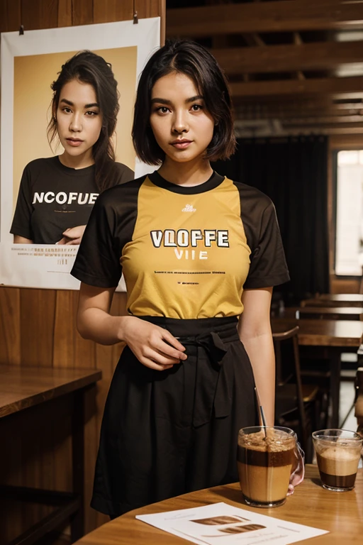 (dramatic angle)(coffee shop staff uniform)Mix 4,ultra detail (8k, RAW Photos, 最high quality, masterpiece: 1.45), (Realistic, Photorealistic: 1.37), (Ultra high definition)(Textured skin)(Very detailed)(high quality)(最high quality)(First Person View)Beauty Women,smile ,Cafe,Back view