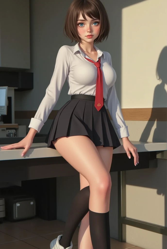 Hyper realistic super detailed sexy woman, Une fille confiante, NSFW, Very detailed, expressions faciales sexy, seductive facial expressions, [:(Face detail: 1.4): 0.4], 16K resolution, 4k resolution, dinamic lighting, High definition resolution, (sexy pose, Position attrayante), (hyper realistic: 1.4), (back light: 1.2), (sun light: 1), (pleine hauteur: 1.8),(contrasting background: 1.5), (Anatomy of the hyperrealistic arm), (Hyperrealistic anatomy of the legs), (peau propre), (lighting cinematic: 1.7), (intime), (Technologie NVIDIA RTX Ray Tracing), (Anatomy of the hyperrealistic arm: 2), (Ventre plat parfait), (image couleur),Create a work in 4K resolution, Ultra-realistic and extremely detailed featuring a classteacher with a provocative style. This professor is the central character of the work, connue pour son charisme captivant et son apparence audacieuse. Elle se tient dans un environnement de classe typique, surrounded by desks and blackboards.

La professeure a une apparence saisissante. Ses cheveux sont d'un rouge intense, styled to attract attention. Ses yeux sont d'un bleu profond, reflecting a blend of trust and mystery. She has an attractive silhouette, avec des courbes provocantes qui mettent en avant son charme naturel. Son maquillage est audacieux, with bright red lips and piercing eyes.

She is dressed in a provocative outfit that does not go unnoticed.. Her blouse is slightly neckline and fitted, highlighting its silhouette in a suggestive way. She wears a short skirt that accentuates her shapely legs, and high heels that give him a confident gait. Ses bijoux sont accrocheurs, adding a touch of glamour to its appearance.
