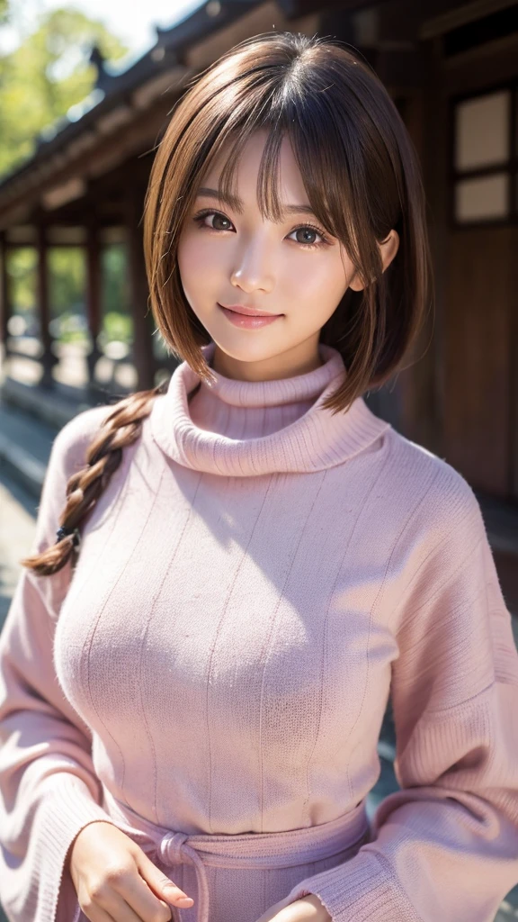 shrine　Knitted clothing　Big Tits Ponytail　smile　Japanese Beauty