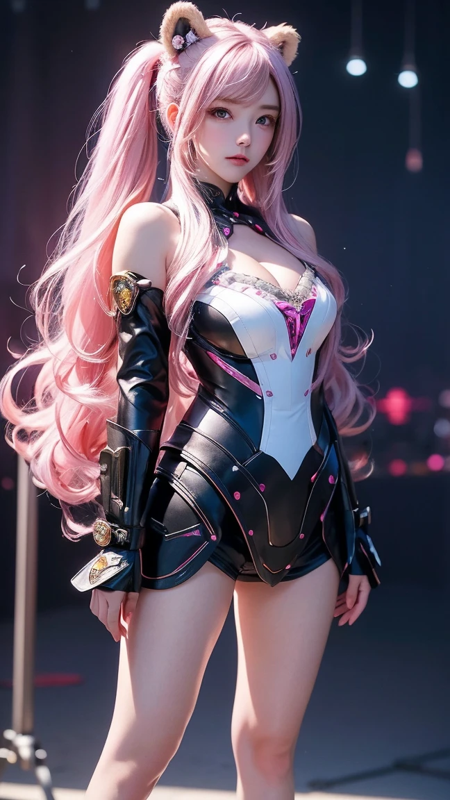 Masterpiece, Top Quality, Girls, Slender, Rainbow Color Eyes, Hair Color, Rainbow Color, Long Hair Spreading, White Skin, Medium, Cute, Sexy, Halo, Near Future, Bikini, Skin Exposed, Psychedelic, Trip, Extreme Color, Paisley, Highly Colored, Cyberspace, Cyberpunk, Disco, Buddhism, Mandala Themes, Open Legs, Eyeshadow, False Lashes, Blushing, Mechanical Left Arm, Smile, full body
