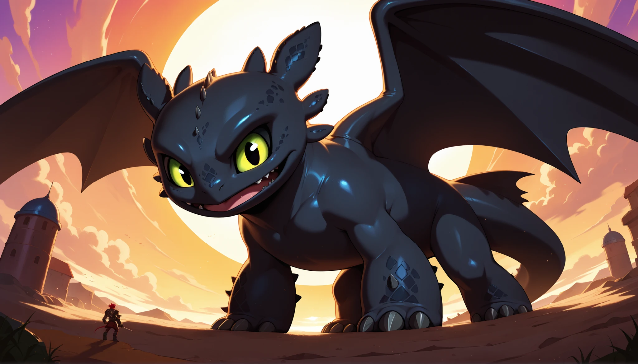 anthro Toothless, with different coloured eyes, SFW, imperium pose, macro
