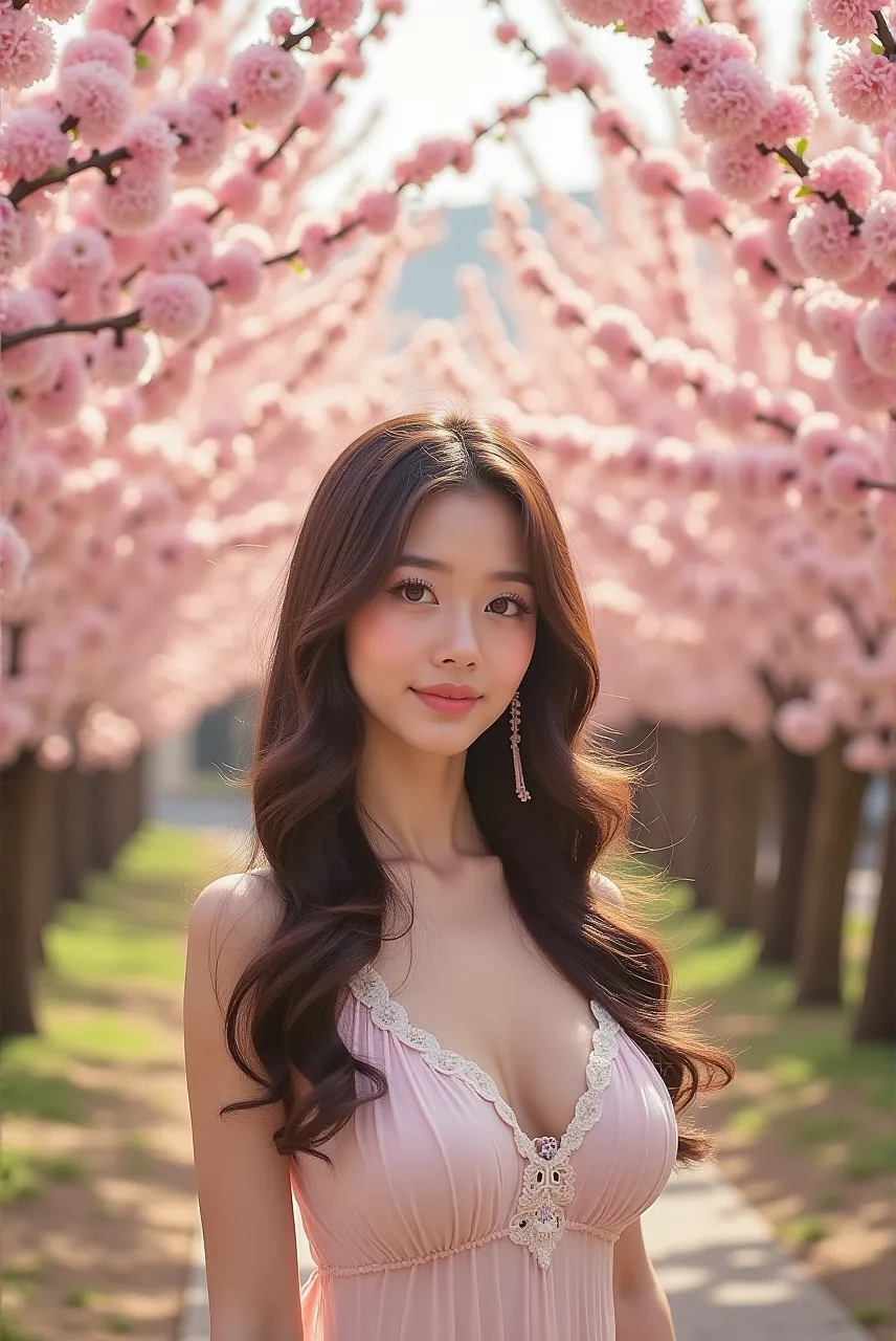 Japanese woman with black hair in dress, 1woman, solo, sundress, photorealistic, realism, realistic, human