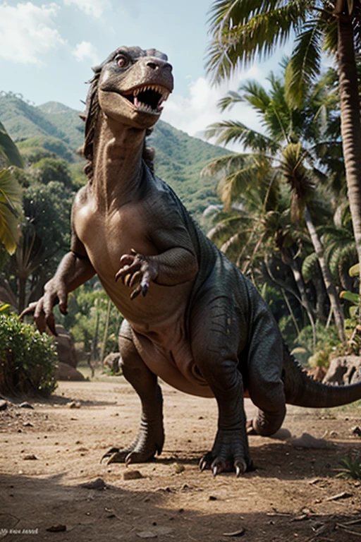 T rex is walking near a Lake, forest, realistic, absolute reality, High quality, highly detailed, overlay detailed, 4k