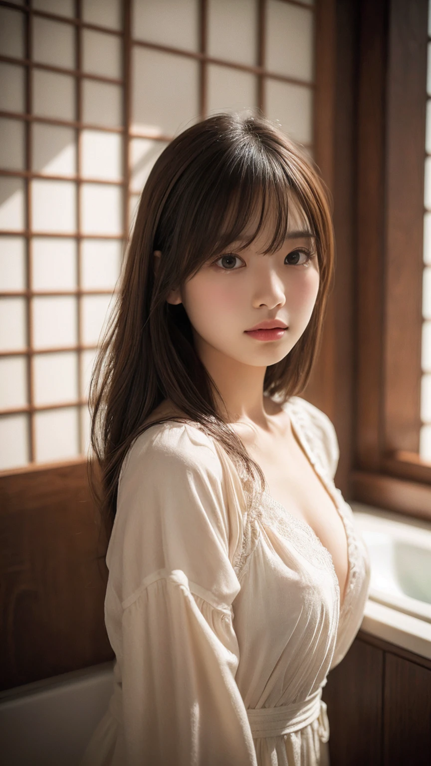 best quality, face focus, soft light, ultra high res, (photorealistic:1.4), RAW photo,
1japanese girl, solo, cute, (pupil, lights in the eyes), detailed beautiful face, (small chest),(high resolution detail of human skin texture),
(long hair),
indoor,
Damask Shirt Dress,
(portrait)