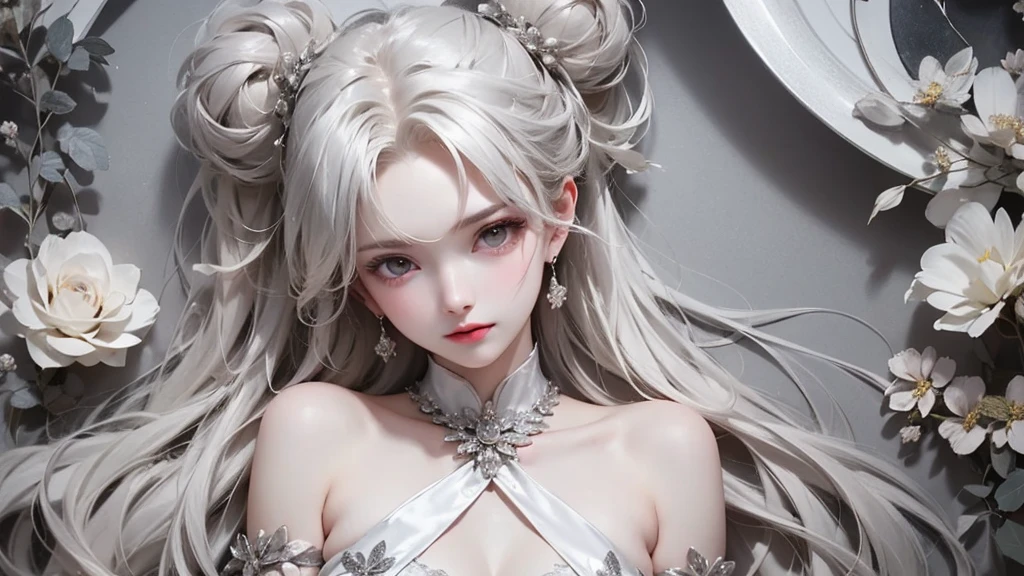 Lower Beautiful Girl Long Hair White Hair White Liquid