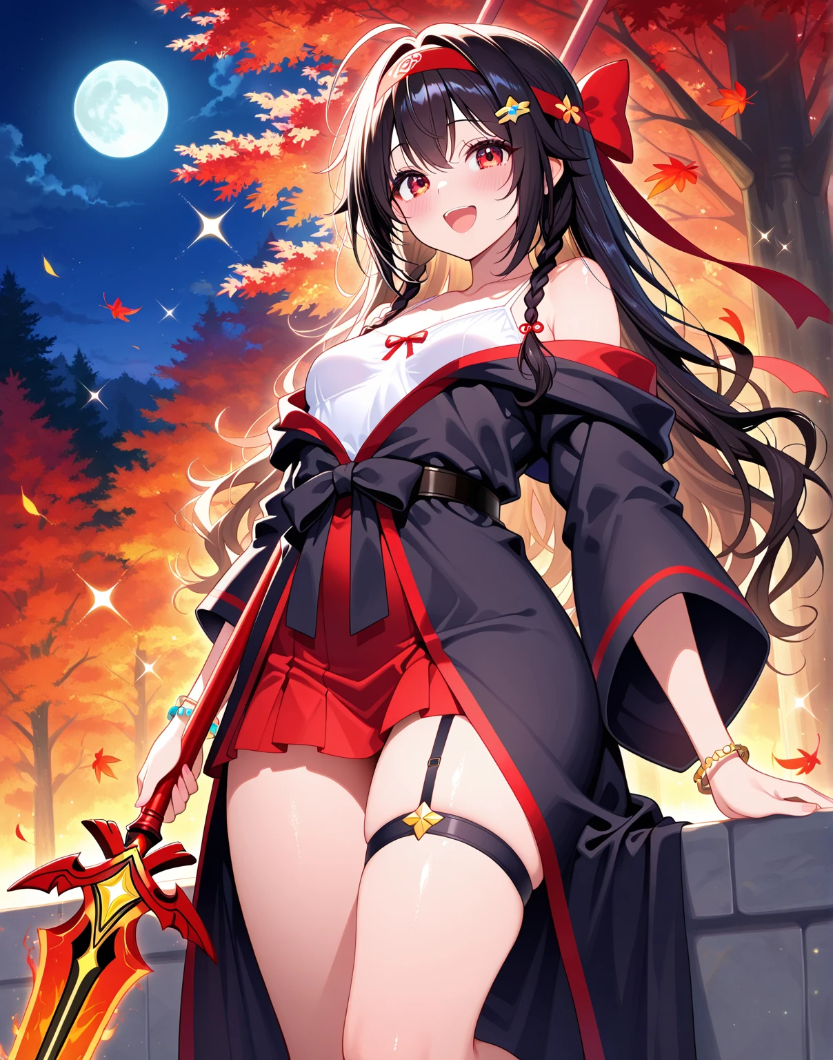 bound arms， Behind the arm， A high resolution， HighestQuali， illustratio， ultra - detailed， （详细的脸）， （Detailed eyes）， gentlesoftlighting， Best quality at best， ultra - detailed， tmasterpiece， looking at viewert， ssmile， sakurajima mai， 校服， a skirt， （a color）， The upper part of the body， Hut， janelas， the night， themoon，