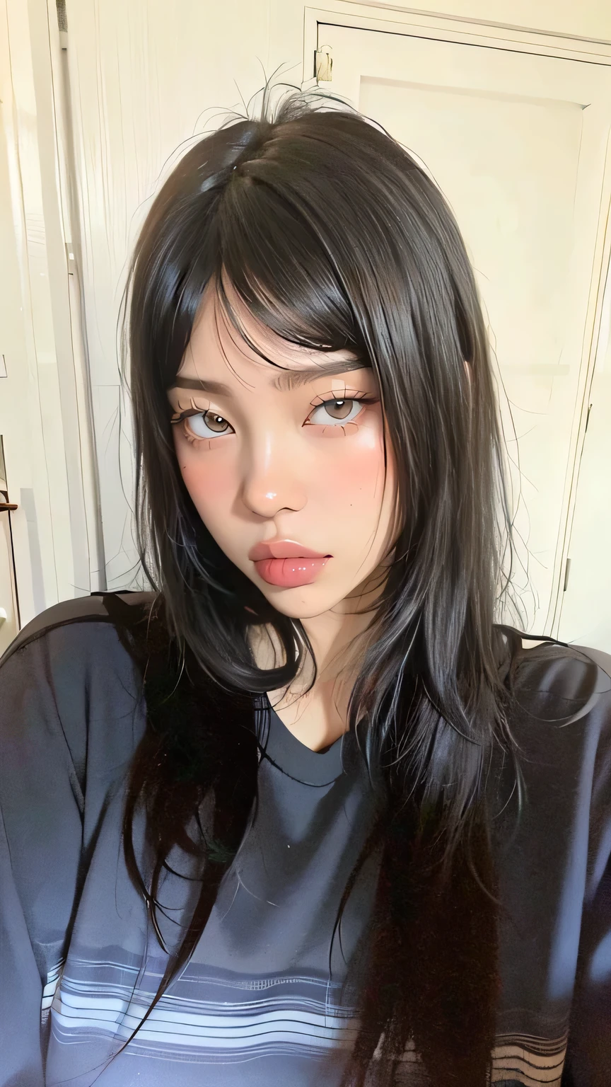 Yeji HD with cute lips and huge, an Asian adult woman , beautiful hair, Arms pretty , big , fleshy lips, beautiful eyes, very pretty eyes, very black hair