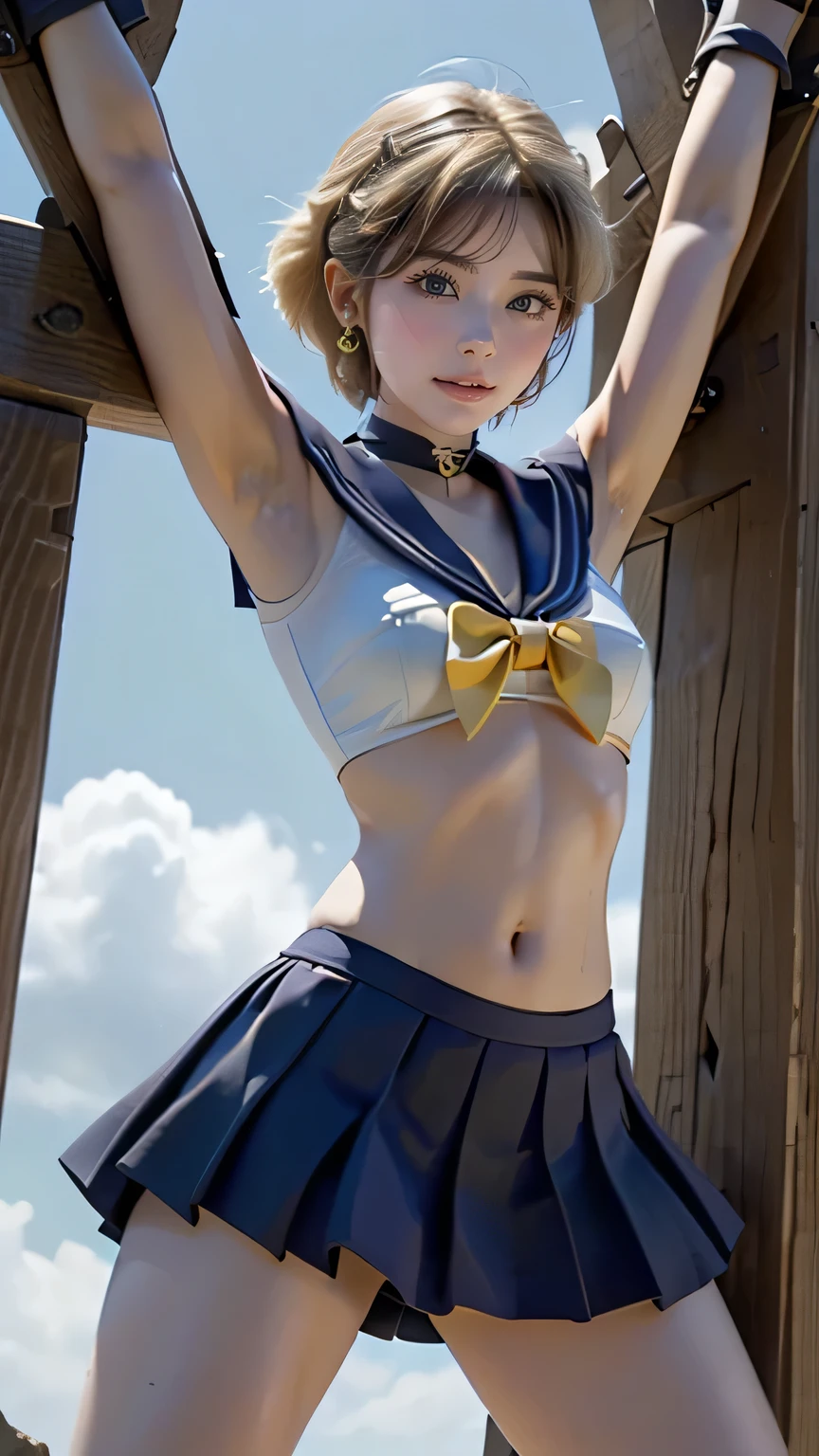 (top-quality:1.1), (masterpiece:1.4), (absurderes:1.0), portlate, a closeup,
1little girl, Sailor Uranus, KizukiAi,, small tits, Aqua Eye, blonde hair, Sailor Senshi Uniform, Sailor collar, chest bow, Back ribbon, Appealing skirt, White elbow gloves, Street, a street, alleyway, (red blush:1.2), looking at the viewers, erectile nipple、Show off panties、Ultra Miniskirt、dynamicposes、(look from down:1.2)、Cameltoe.groin、Navel、spread legs